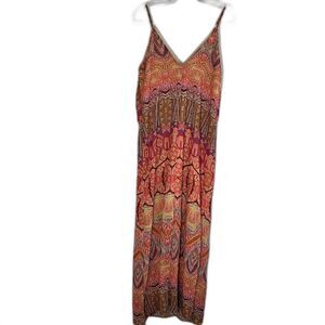 I Madeline Modern Bohochic Orange Print Maxi Dress with Spaghetti Straps Size M